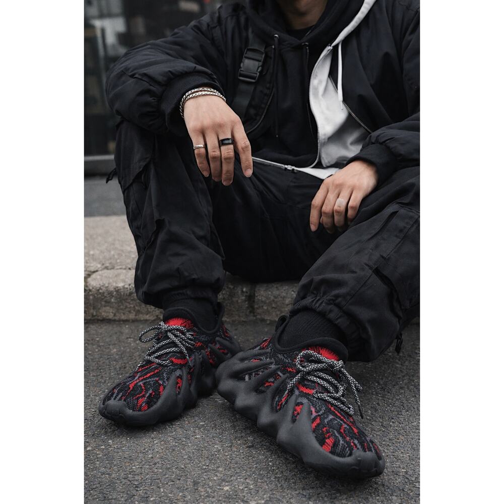 Spider Claw Sneakers Mens Size 7 Black Red Knit Athletic Running Shoes Non Slip